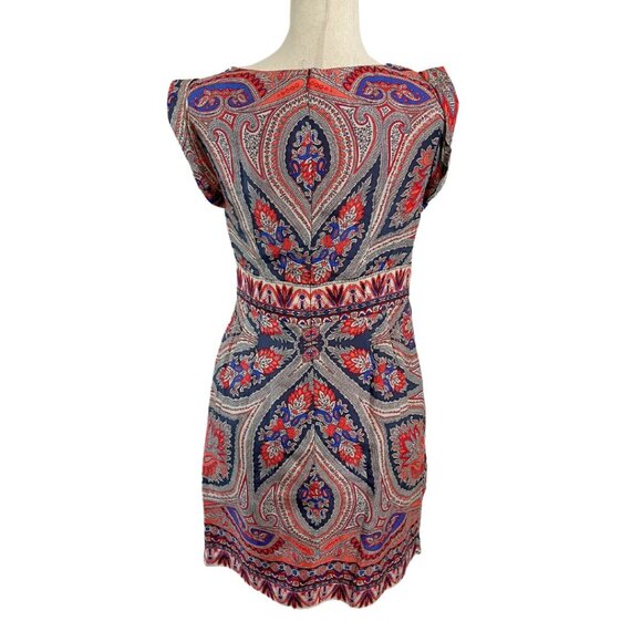 Nanette Lepore Silk Dress Blue Peach Red Sleeveless Asymmetrical V-Neck Sz 4 - Picture 11 of 11